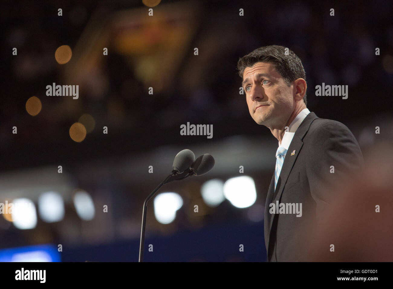 Cleveland, Ohio, USA; 20. Juli 2016: Paul Ryan, Sprecher des Hauses, stellt Mike Pence auf Republican National Convention. (Philip Scalia/Alamy Live-Nachrichten) Stockfoto