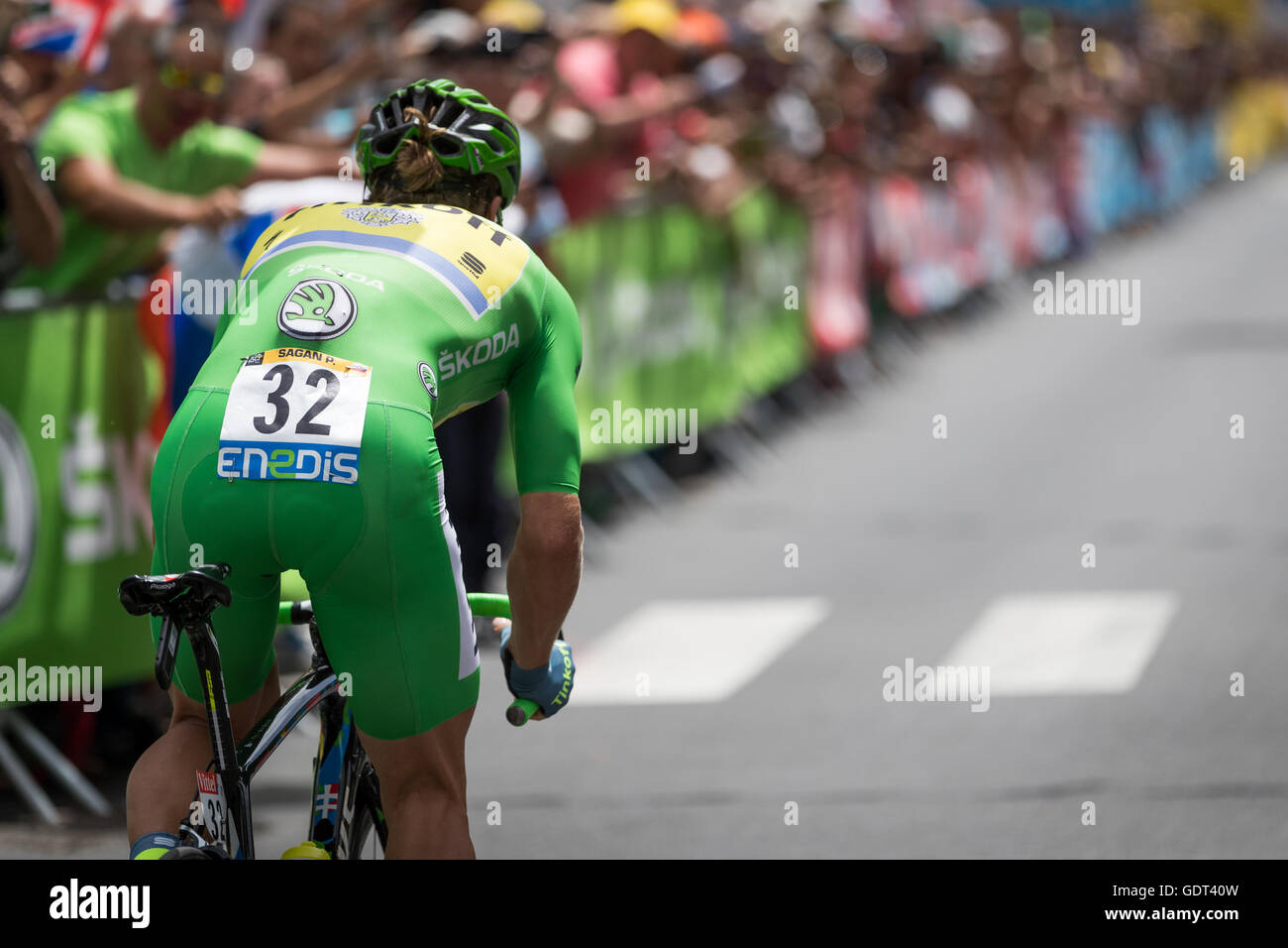 21. Juli 2016. Sallanches, FR. Points Führer Peter Sagan (Tinkoff) überlässt das Starthaus natürlich ITT 17km Mègeve. John Kavouris/Alamy Live-Nachrichten Stockfoto