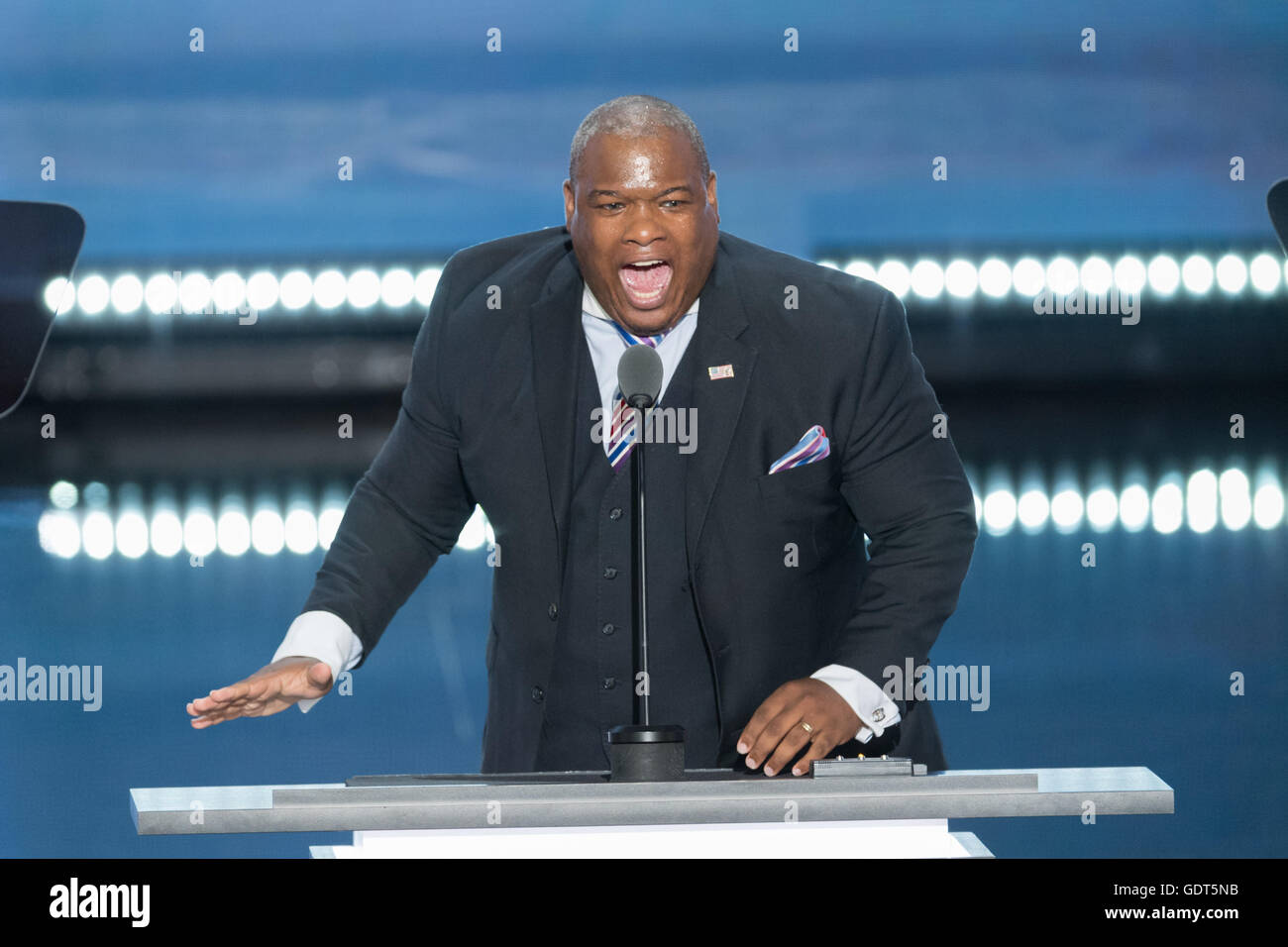 Pastor Mark Burns Adressen Delegierten am Finaltag der Republican National Convention 21. Juli 2016 in Cleveland, Ohio. Stockfoto