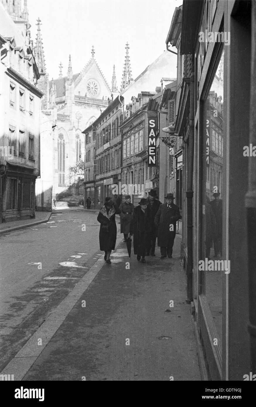 In der alten Stadt von Mulhouse Stockfoto