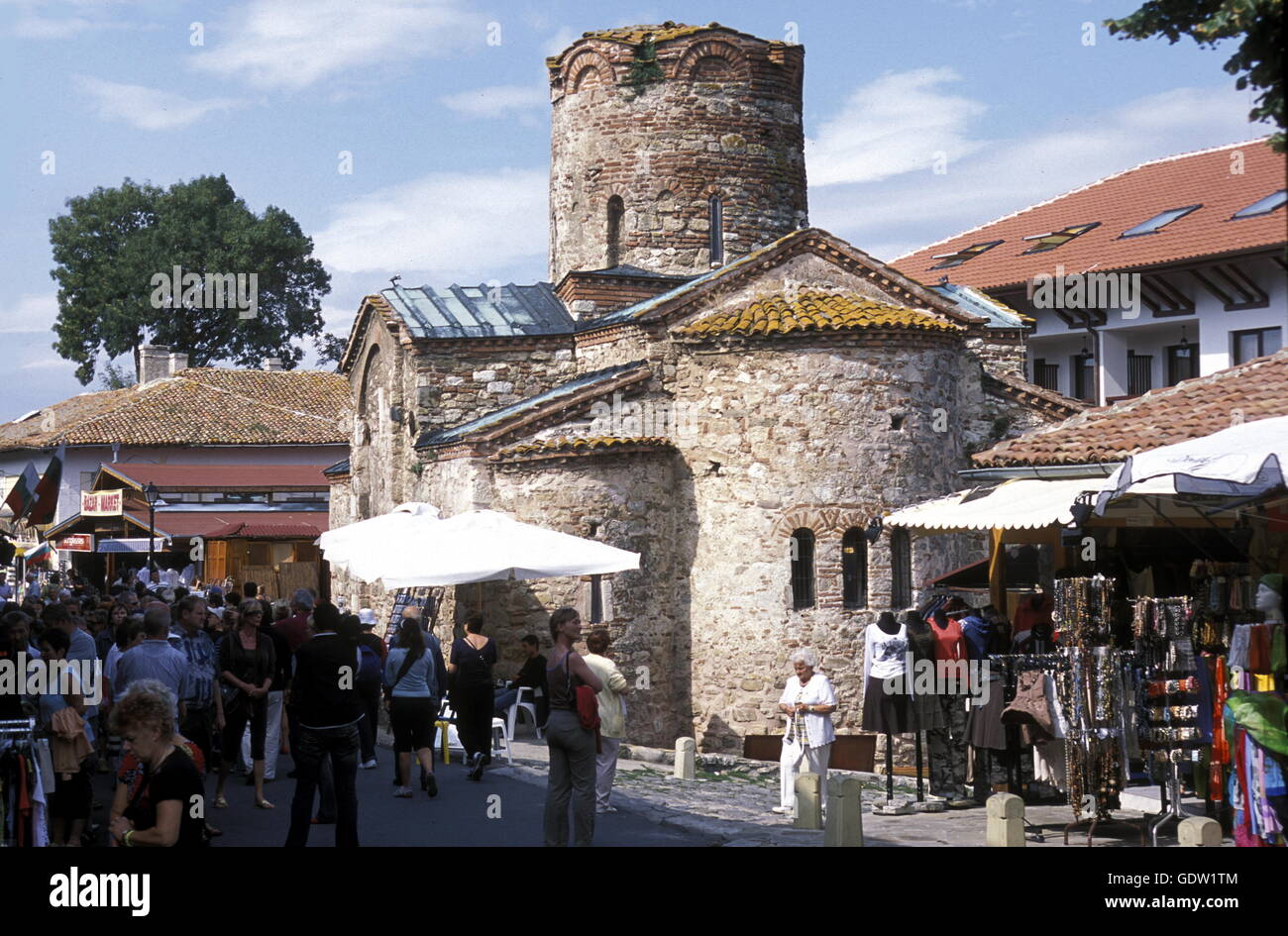 die alte Stadt Nessebar an der Küste des Schwarzen Meeres in Bulgarien in Ost-Europa. Stockfoto