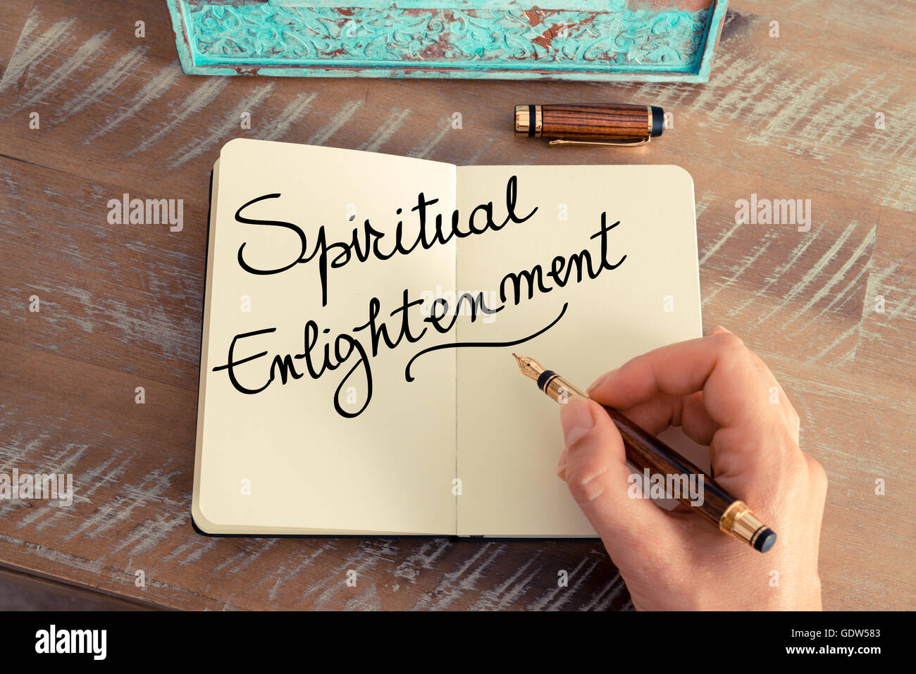 Handgeschriebener Text spirituelle Erleuchtung als Konzept-Bild. Stockfoto