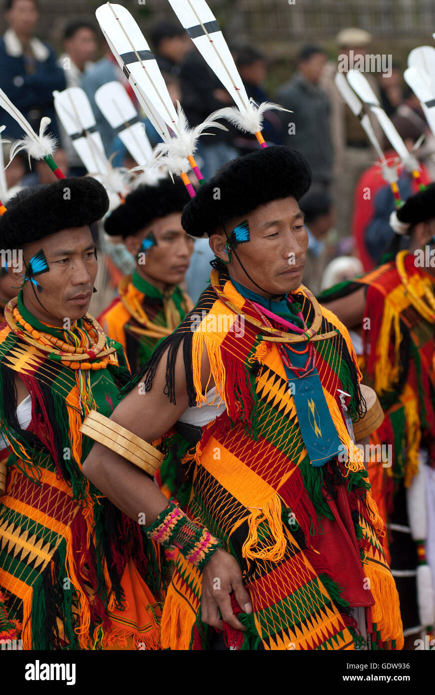 Das Bild des Chakhesang Stammes Männer Hornbill Festival, Nagaland, Indien Stockfoto