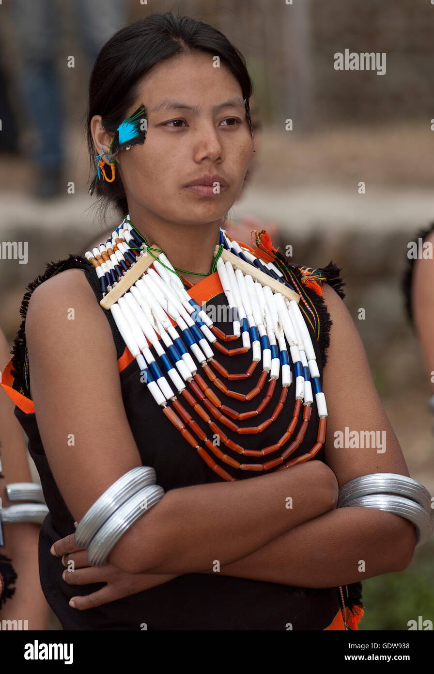 Das Bild des Chakhesang Stammes Dame Hornbil Festival, Nagaland, Indien Stockfoto