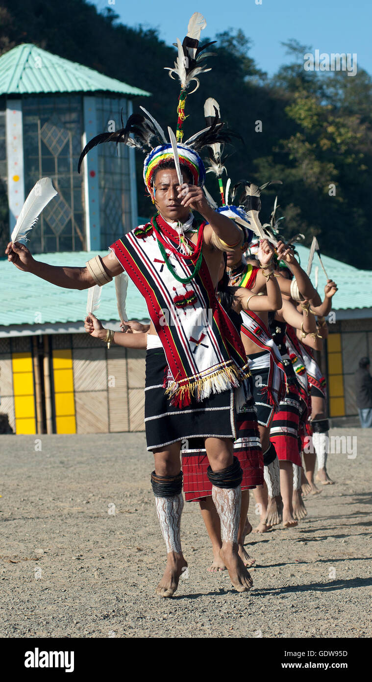 Das Bild der Zeliang Naga Männer Hornbill Festival, Nagaland, Indien Stockfoto