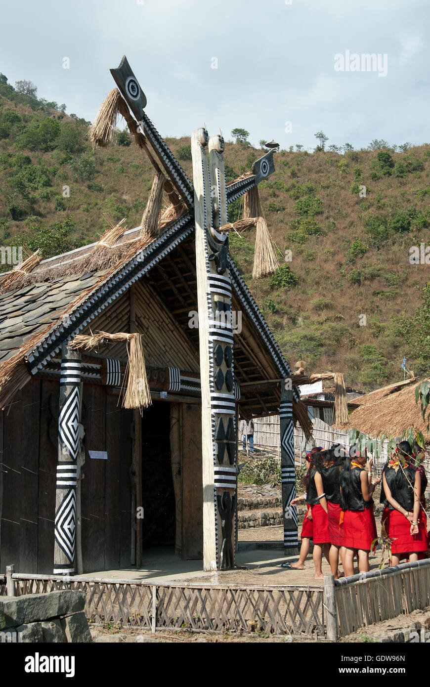 Das Bild des Pochury Stammes Hütte Hornbill Festival, Nagaland, Indien Stockfoto