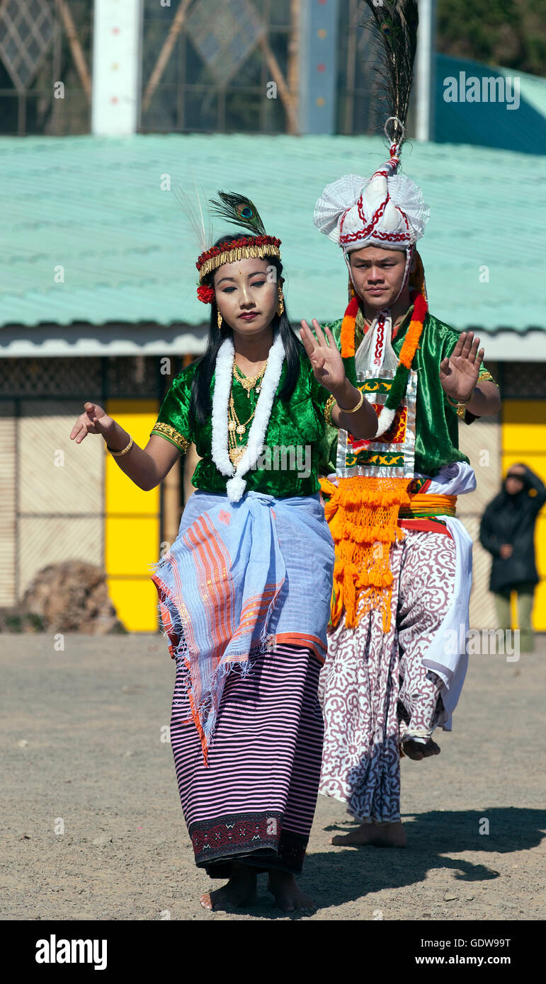 Das Bild der Manipuri Tänzer beim Hornbill Festival, Nagaland, Indien Stockfoto