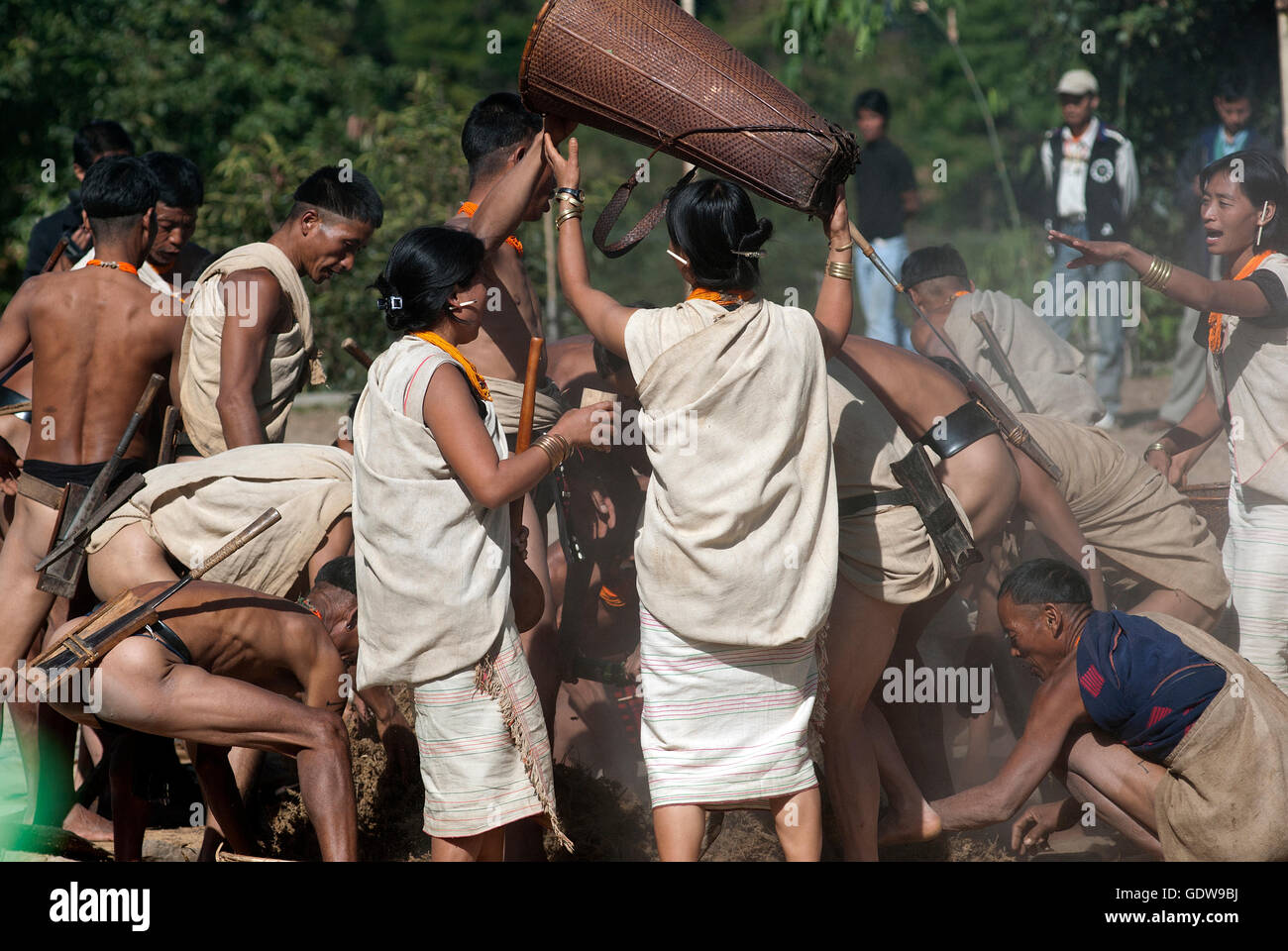 Das Bild des Yimchungur Naga Stammes beim Hornbill Festival, Nagaland, Indien Stockfoto