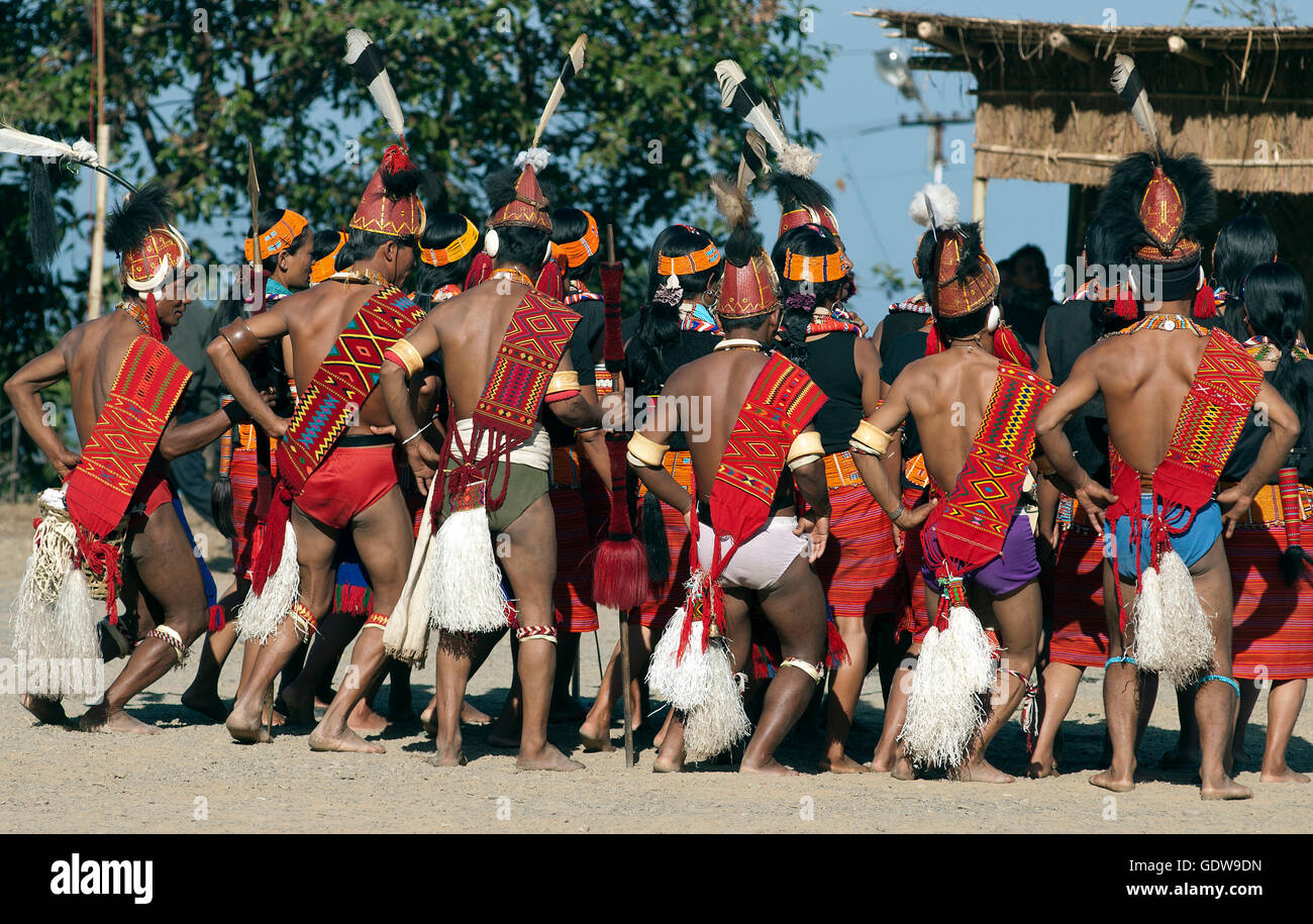 Das Bild des Konyak-Stammes beim Hornbill Festival, Nagaland, Indien Stockfoto