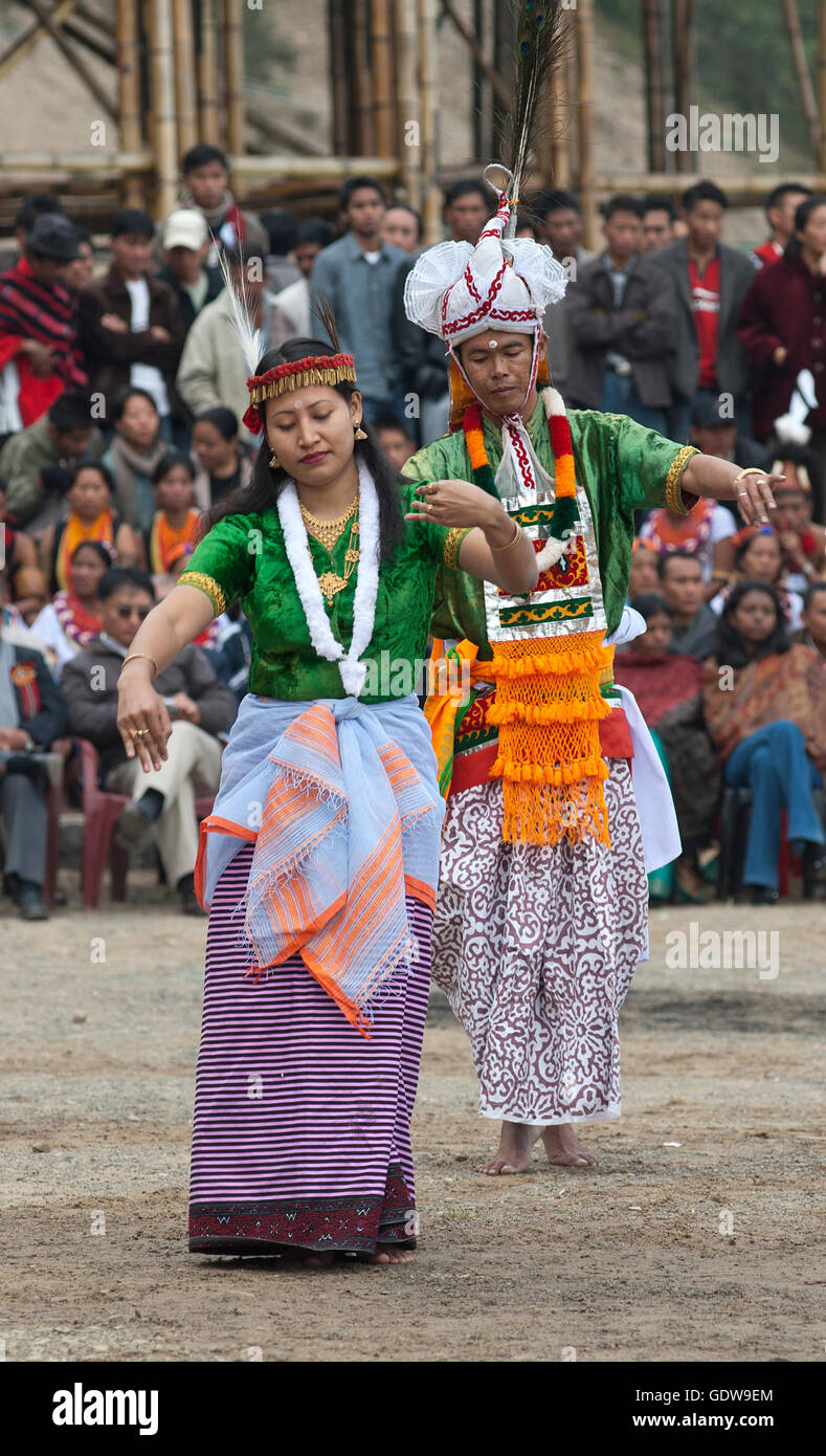 Das Bild der Manipuri Tänzer beim Hornbill Festival; Nagaland; Indien Stockfoto