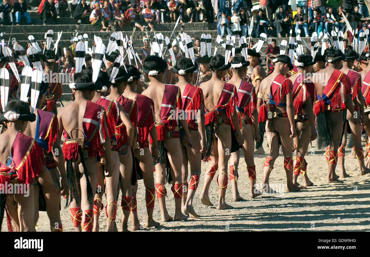Das Bild des Ao-Stammes beim Hornbill Festival, Nagaland, Indien Stockfoto