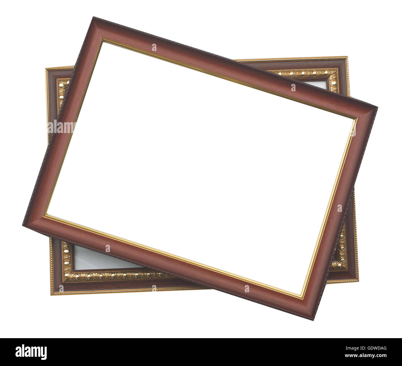 Bilderrahmen, Holz vergoldet, weißer Hintergrund Stockfoto