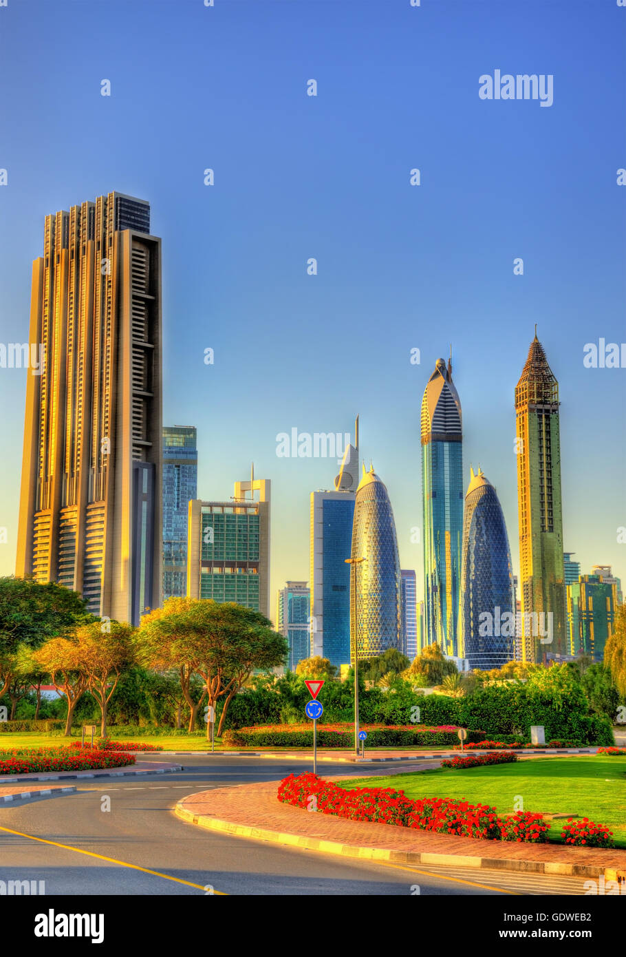 Ansicht der Hochhäuser in Downtown Dubai - VAE Stockfoto