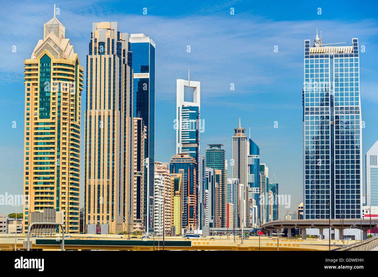 Ansicht der Hochhäuser in Downtown Dubai - VAE Stockfoto