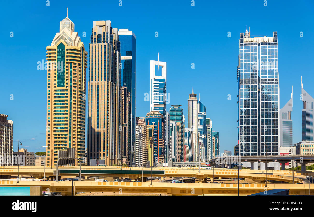 Ansicht der Hochhäuser in Downtown Dubai - VAE Stockfoto