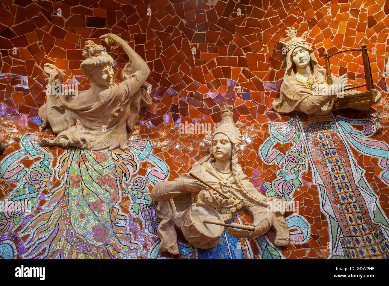 Palau De La Musica Catalana, Detail der Stufe von Lluis Domenech ich Montaner, Barcelona, Spanien Stockfoto