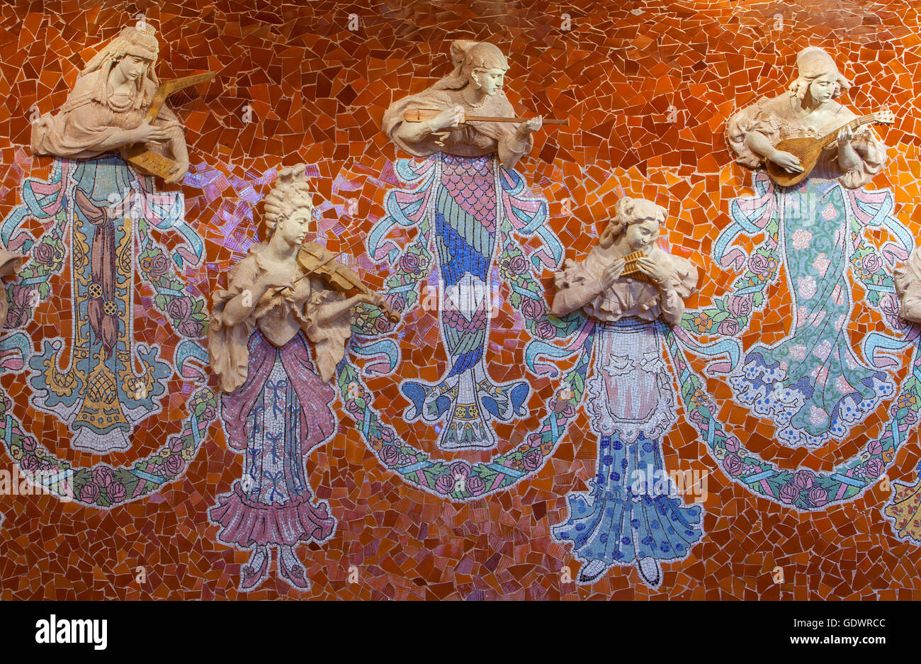 Palau De La Musica Catalana, Detail der Stufe von Lluis Domenech ich Montaner, Barcelona, Spanien Stockfoto