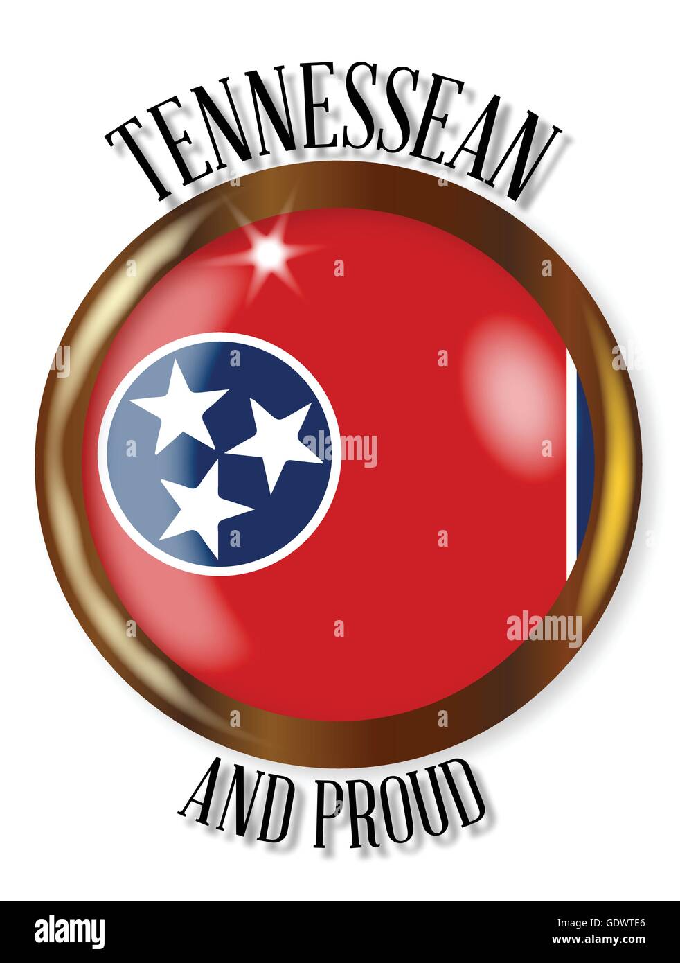 Tennessee State Flag Taste mit einem kreisförmigen Rahmen über einen weißen Hintergrund mit dem Text Tennessean und stolz Stock Vektor