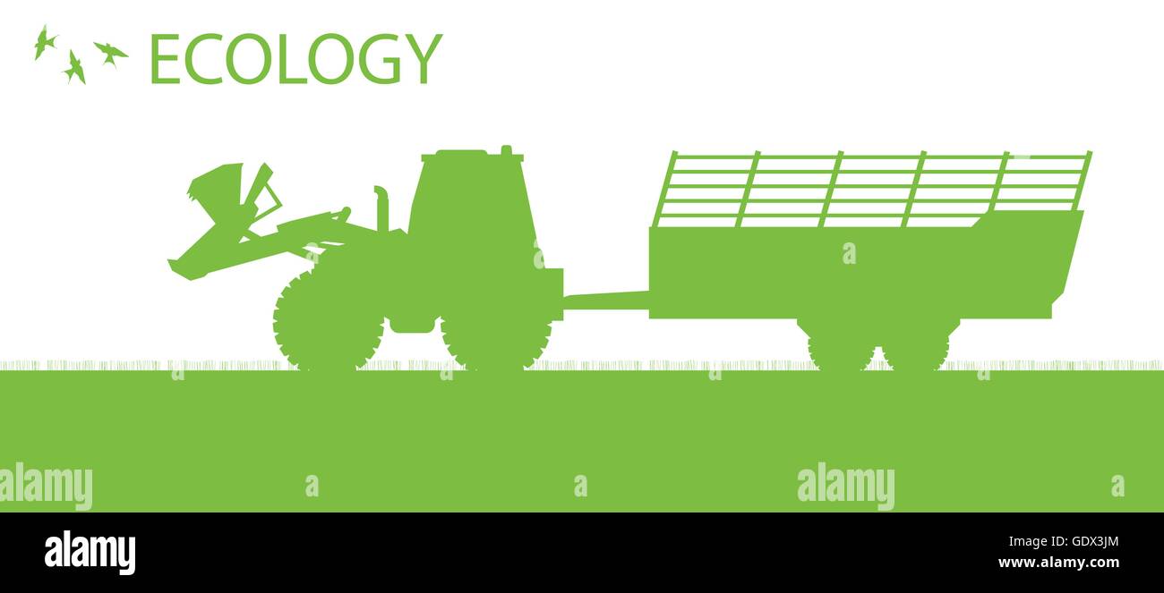 Hintergrund Biolandbau Vektor Ökologiekonzept mit Traktor und Anhänger Stock Vektor