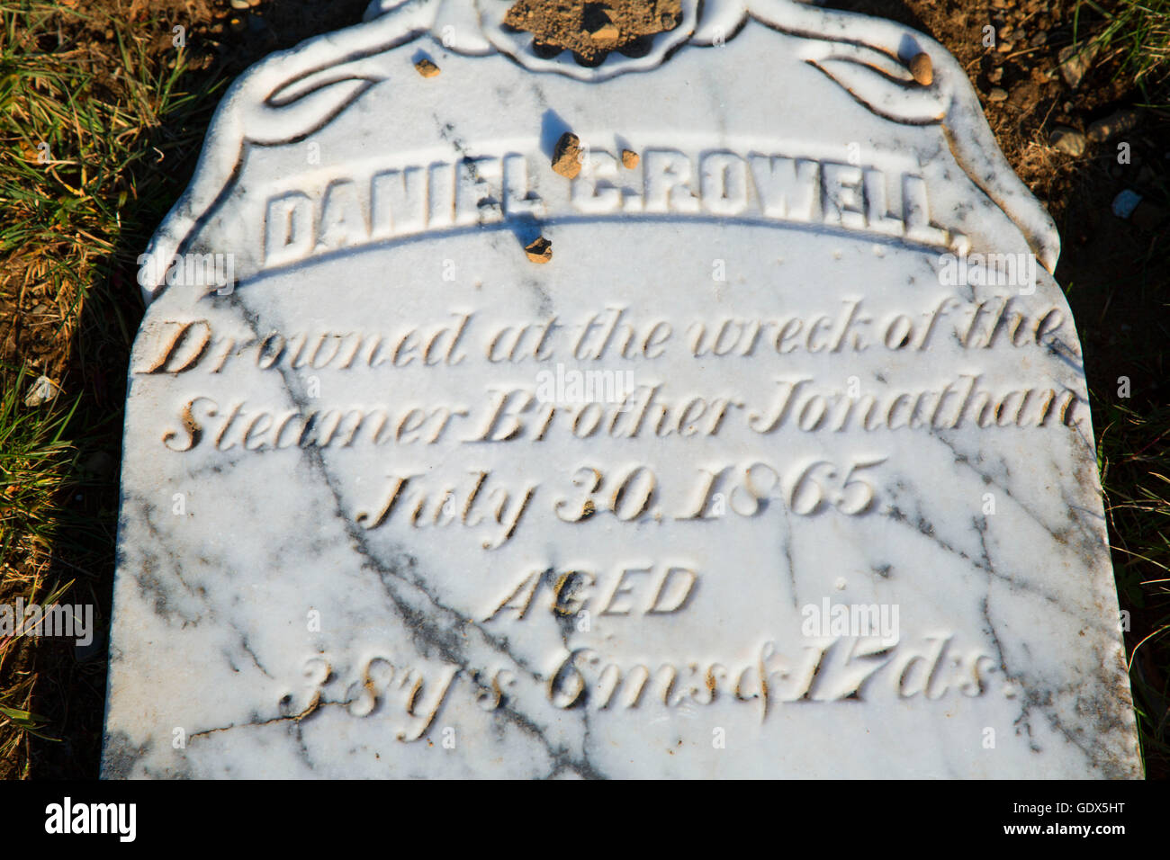 Grabstein, Bruder Jonathan Friedhof und Denkmal, Crescent City, Kalifornien Stockfoto