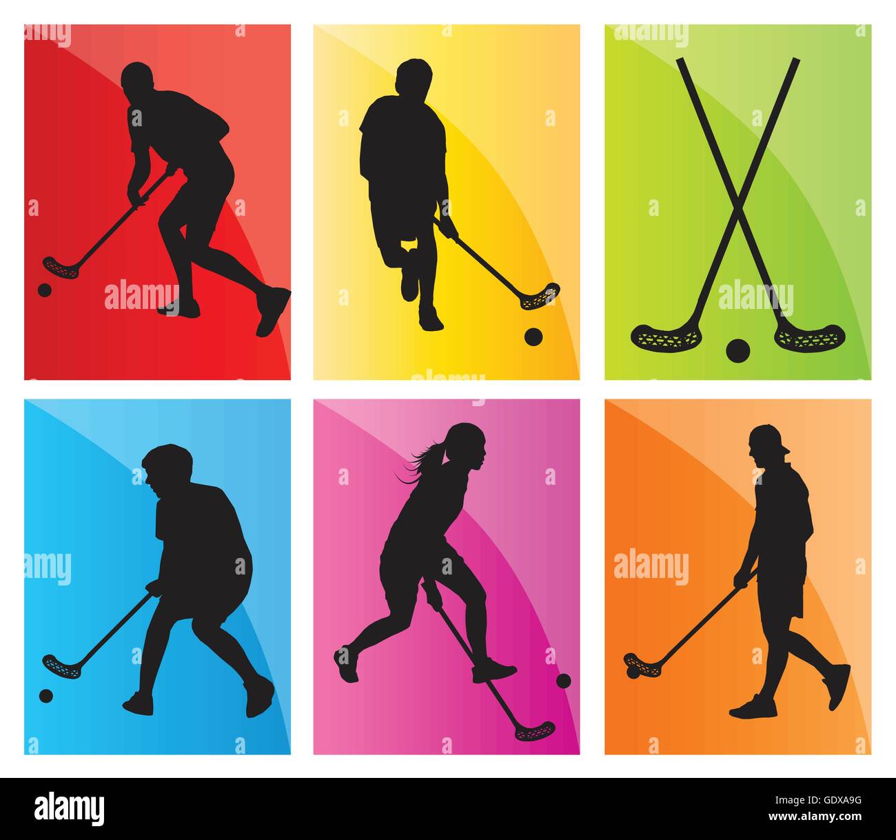 Floorball Spieler Vektor Silhouette Hintergrund Sport set für poster Stock Vektor