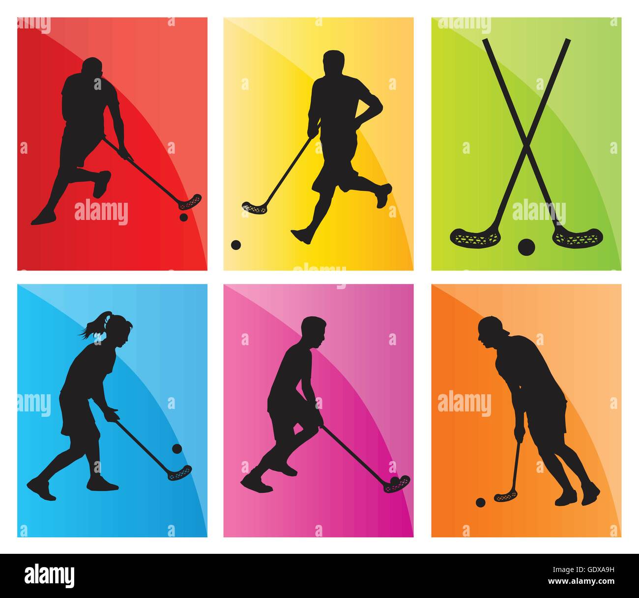 Floorball Spieler Vektor Silhouette Hintergrund Sport set für poster Stock Vektor