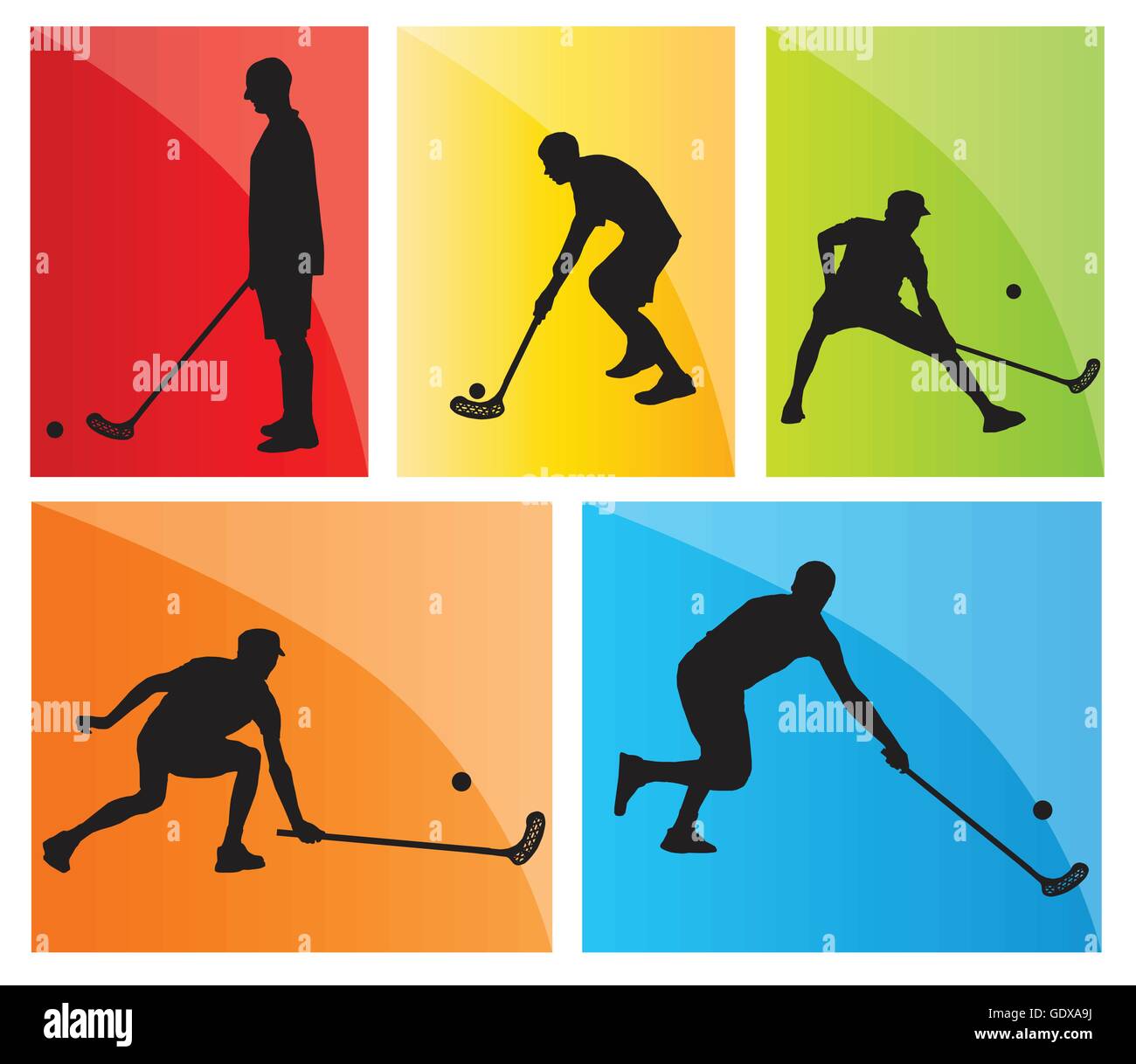 Floorball Spieler Vektor Silhouette Hintergrund Sport set für poster Stock Vektor
