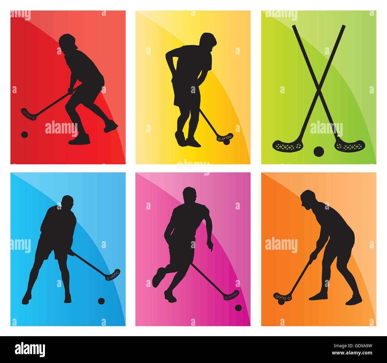 Floorball Spieler Vektor Silhouette Hintergrund Sport set für poster Stock Vektor