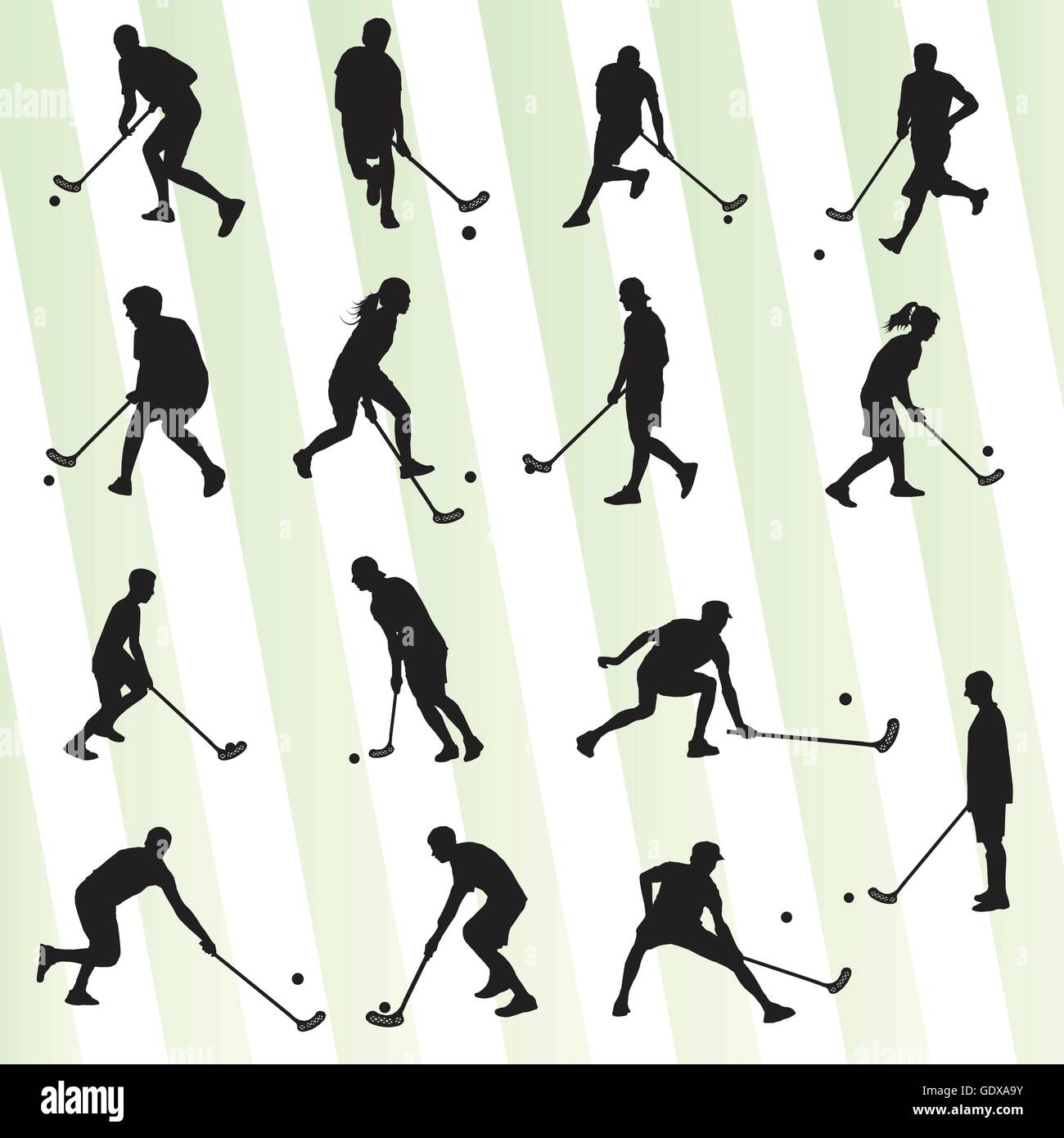 Floorball Spieler Vektor Silhouette Hintergrund Sport set für poster Stock Vektor