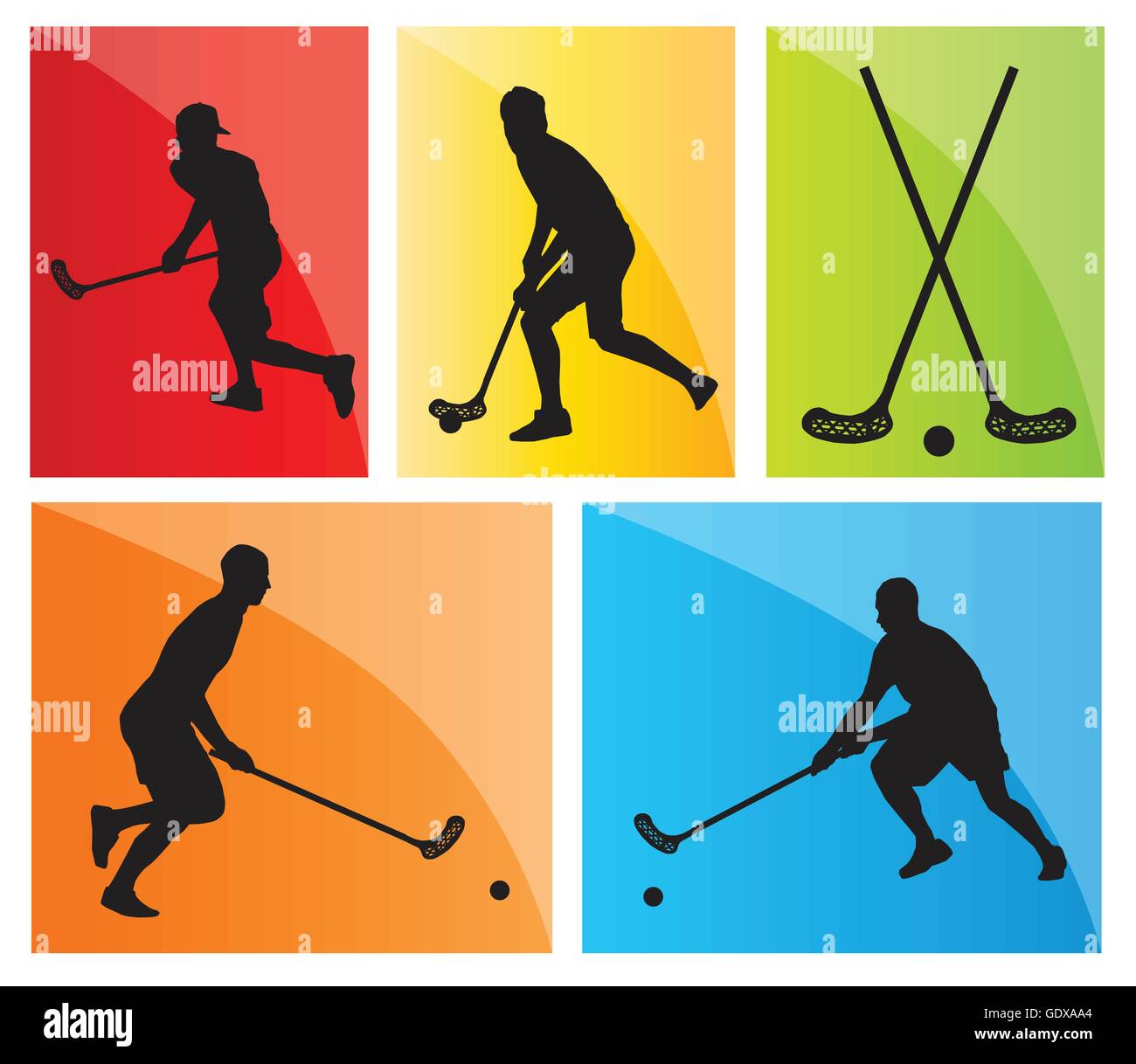 Floorball Spieler Vektor Silhouette Hintergrund Sport set für poster Stock Vektor