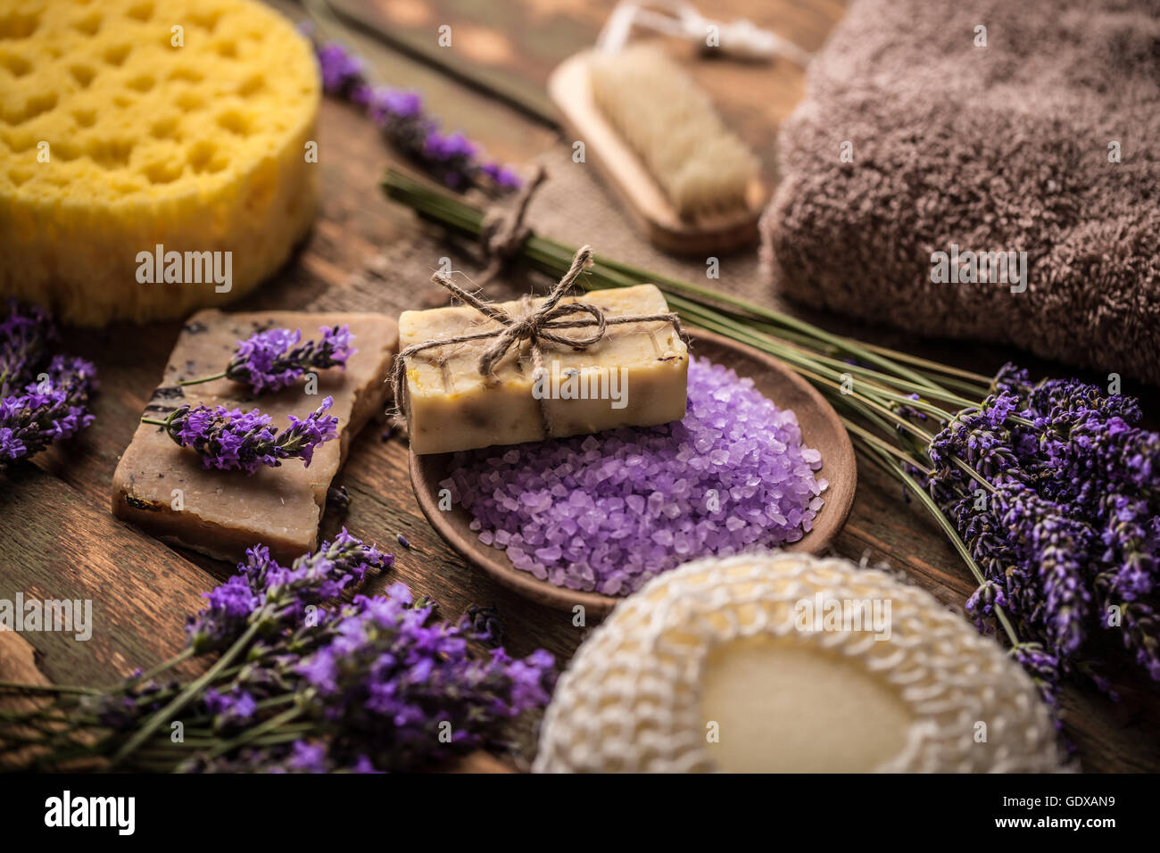 Hygieneartikel für Bad und Wellness Stockfoto
