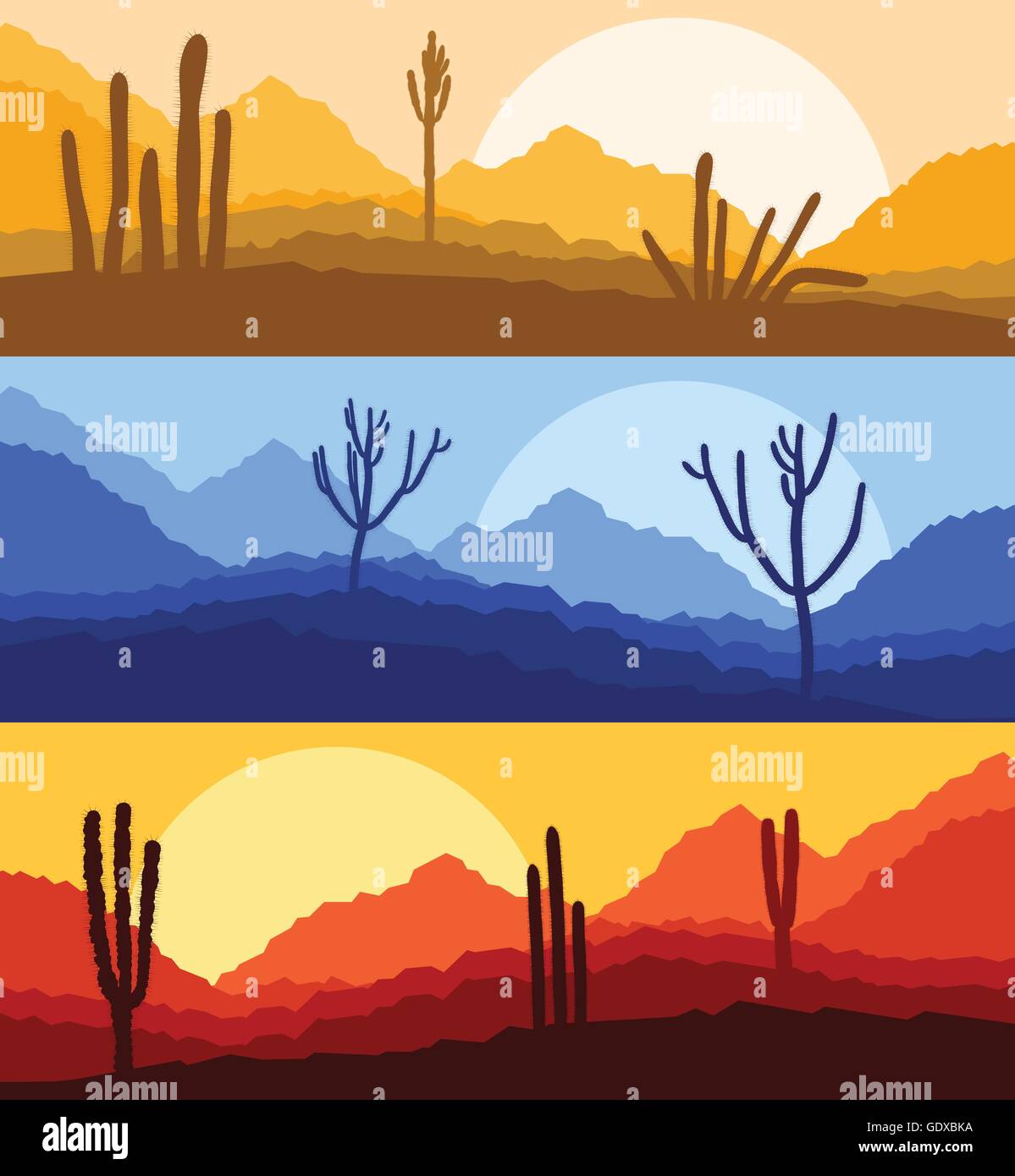 Wüste Kaktus Pflanzen wilder Natur Landschaft Abbildung Hintergrund Vektor Stock Vektor