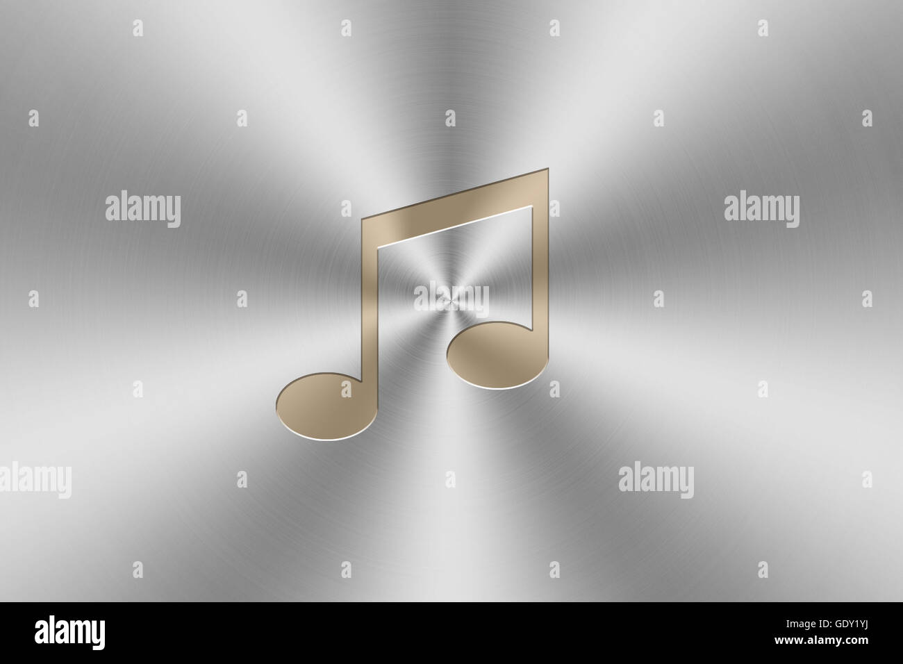 Goldene Note 5 Ikonen Inlay auf Chrom Aluminium Textur. Stockfoto