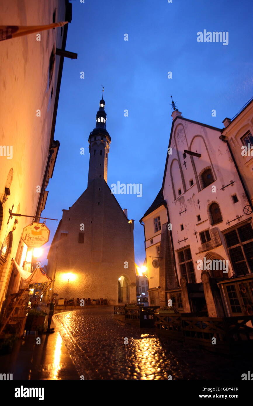 Das Rathaus von der alten Stadt Tallinn in Estland in den baltischen Ländern in Europa. Stockfoto