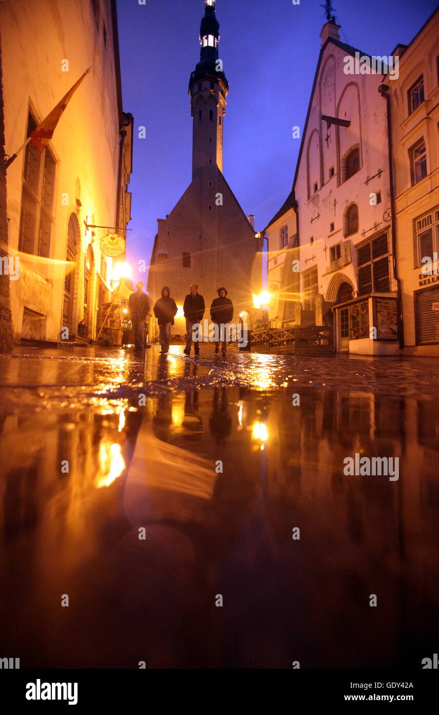 Das Rathaus von der alten Stadt Tallinn in Estland in den baltischen Ländern in Europa. Stockfoto