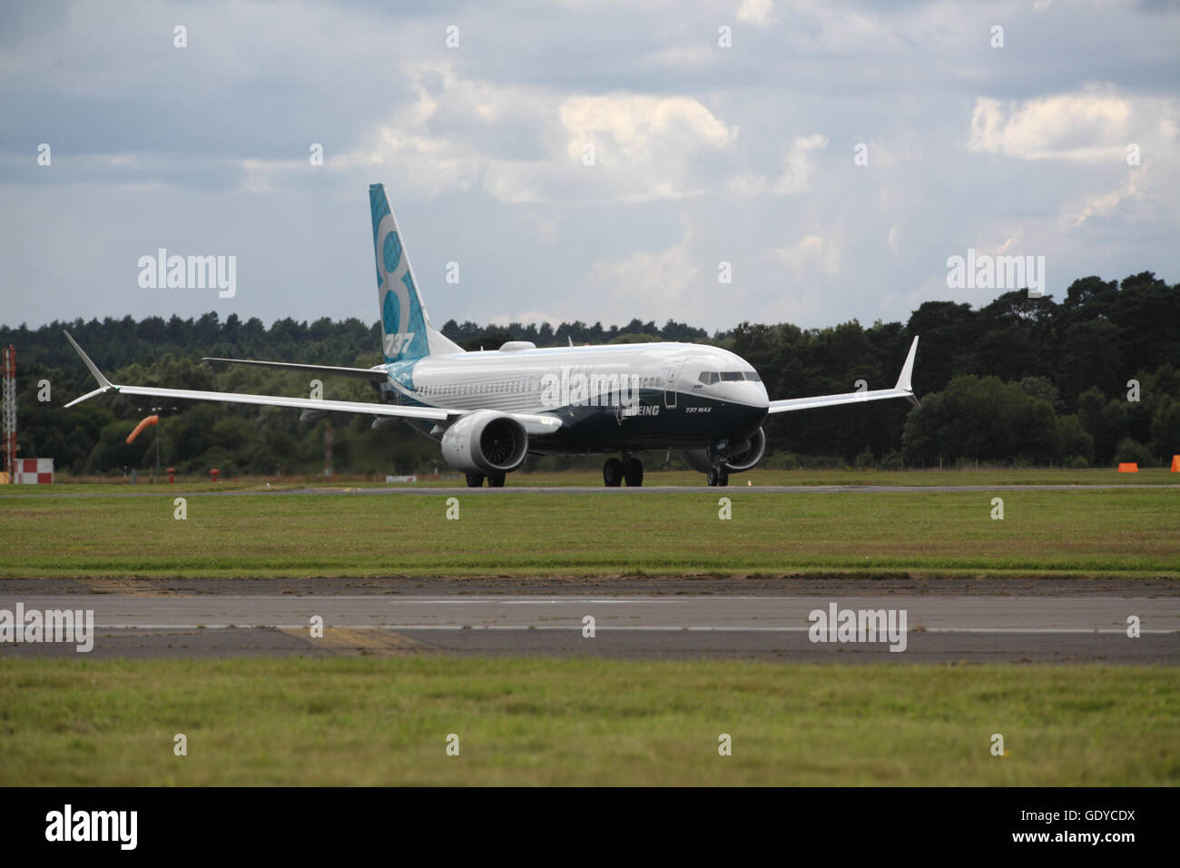 Boeing 737 Max bei der Farnborough Air Show 2016 Stockfoto