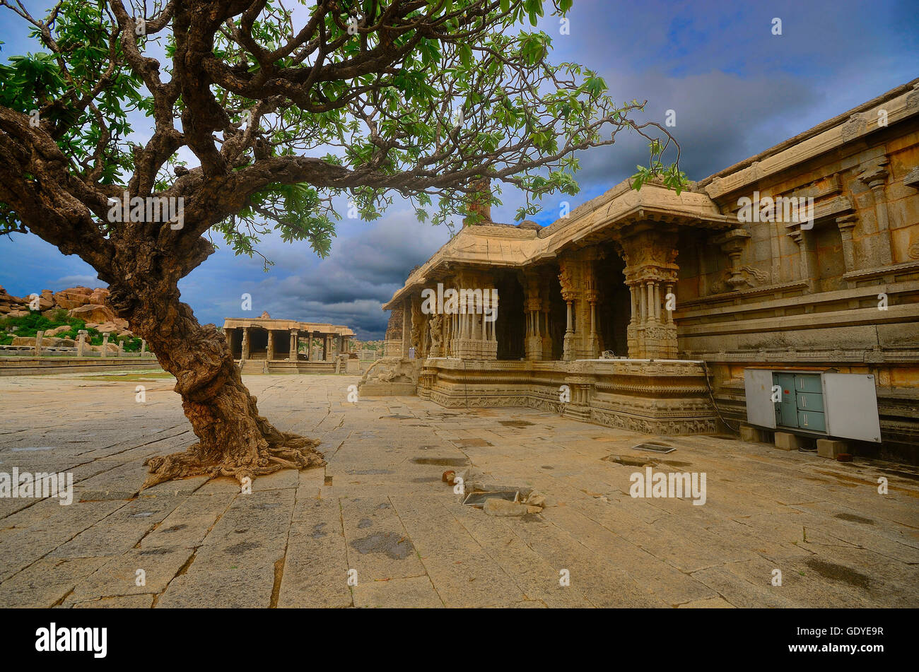 Schöne Aussicht auf Vitthala-Tempel, Tempelanlage, Hampi, Karnataka, Indien Stockfoto