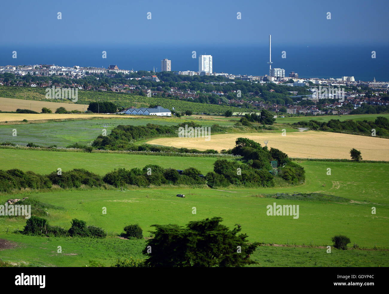 Brighton aus der South Downs zeigt des i360-Turms Stockfoto