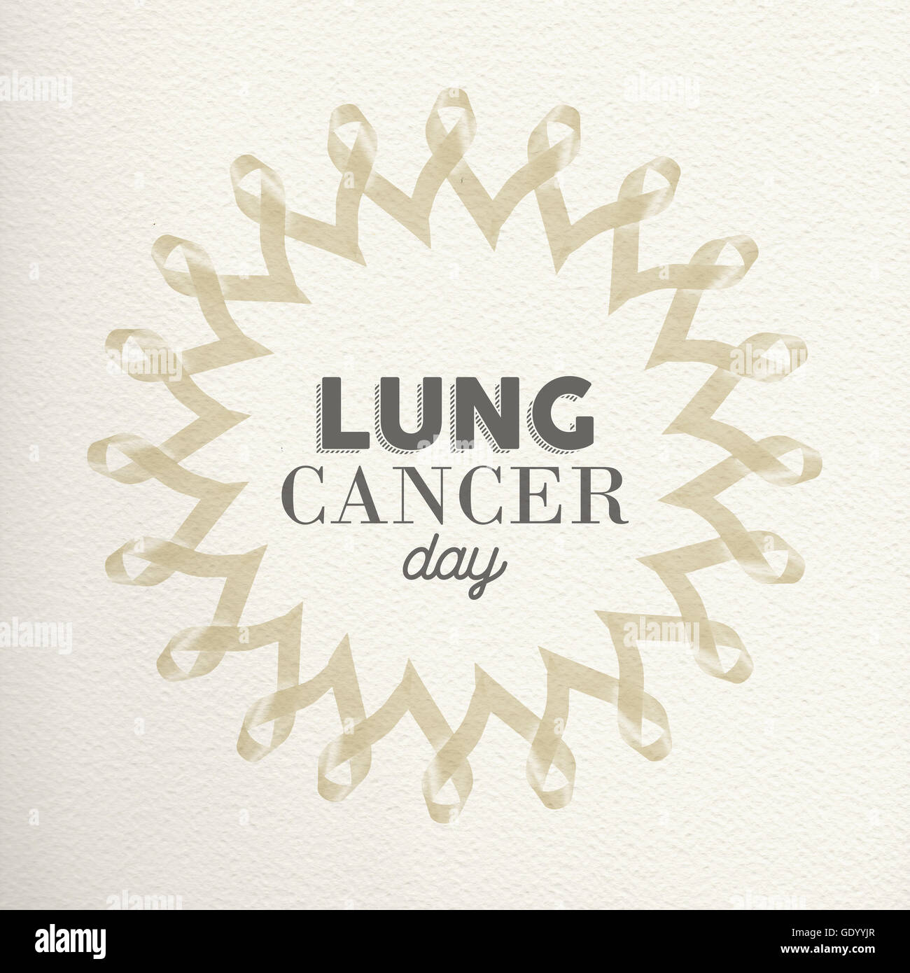 Lunge Krebs Tag Mandala Design hergestellt aus weißen Bändern mit Typografie für Bewusstsein unterstützt. Stockfoto