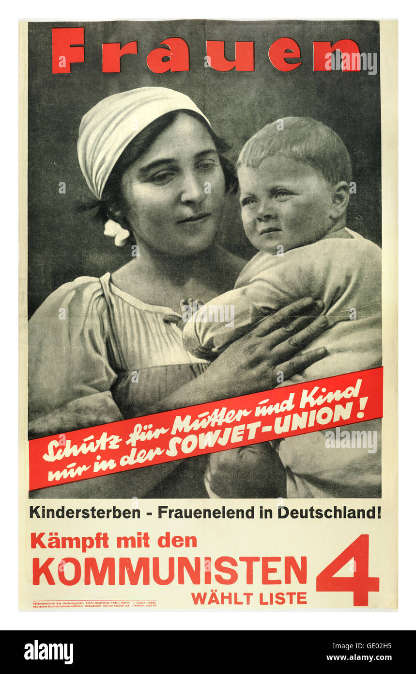 KPD-Wahlplakat allgemeinen Wahlen 1933 Frauen der arbeitenden Bevölkerung! -Kämpfe mit den Kommunisten! 1930 Stockfoto