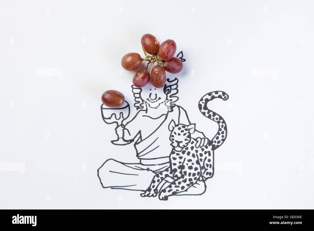 Illustration der Mann sitzt mit einem Glas mit einem Gepard Stockfoto