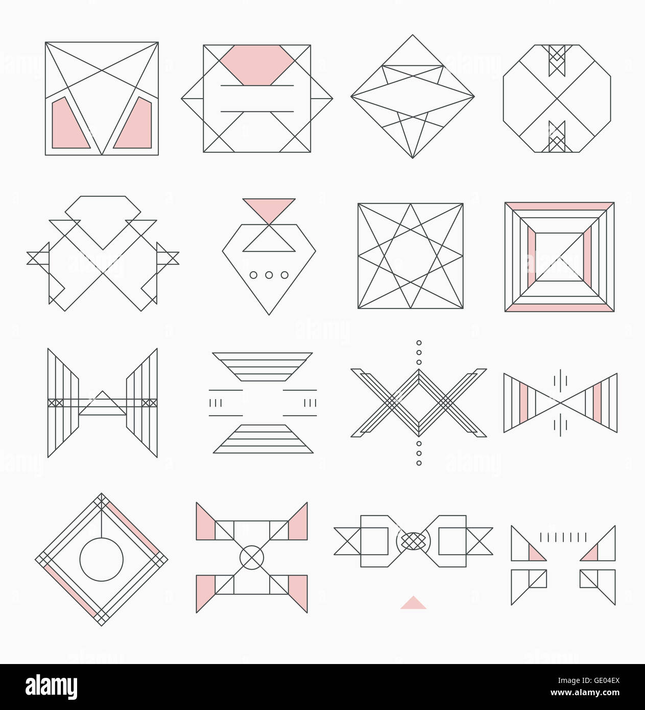 Diverse Label-Aufkleber mit geometrischen Figuren in Linie Abbildung Stockfoto