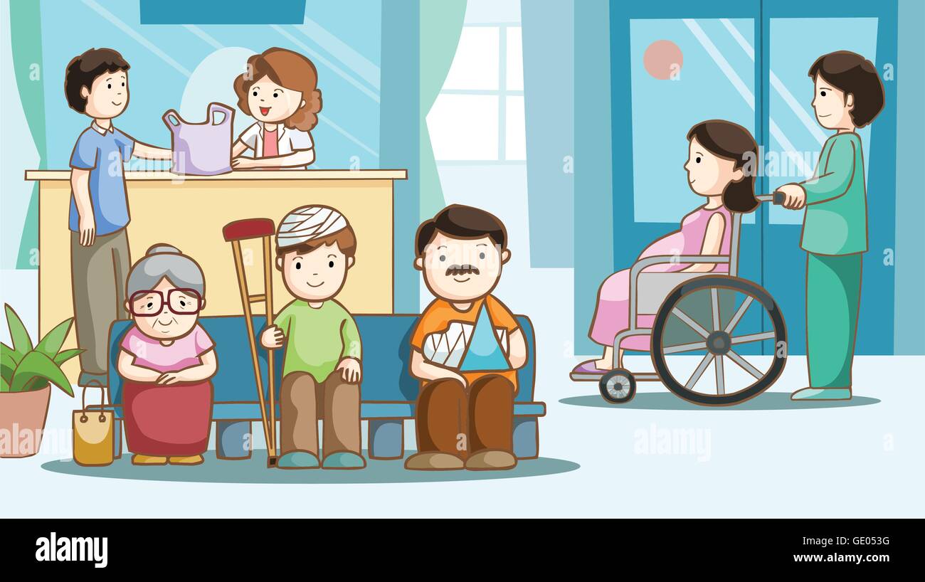 Glückliche Menschen im Krankenhaus-Vektor-illustration Stock Vektor