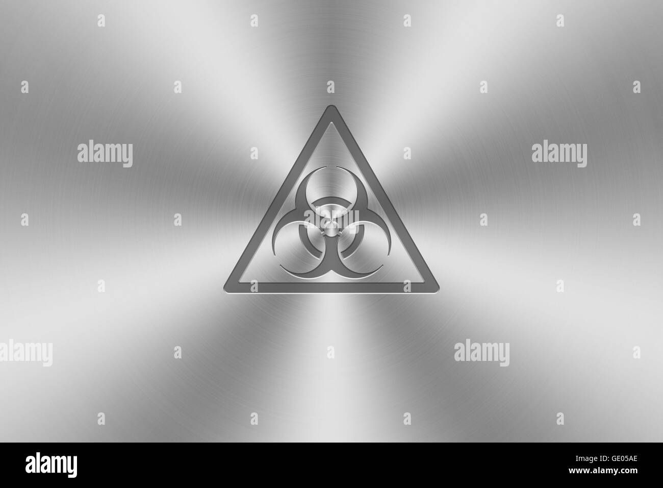 Bio-Hazard-Symbol inlay auf Chrom Aluminium Textur. Stockfoto
