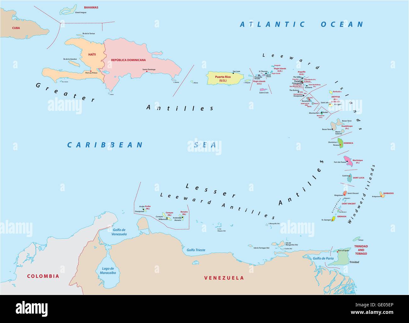 Vektorkarte von den Staaten der kleinen Antillen Stock Vektor