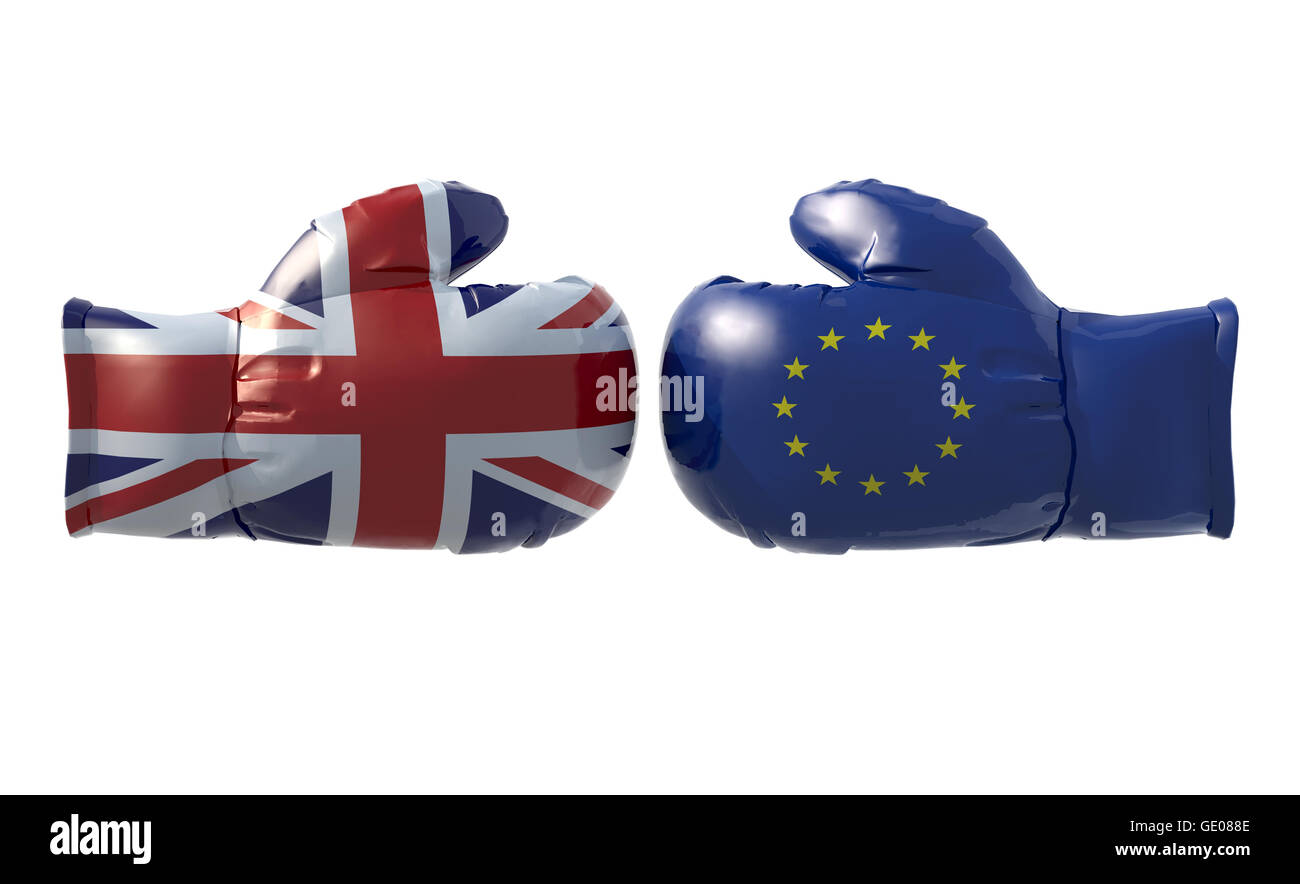 Boxhandschuhe mit britischen und Euro-Fahne, isoliert 3d illustration Stockfoto