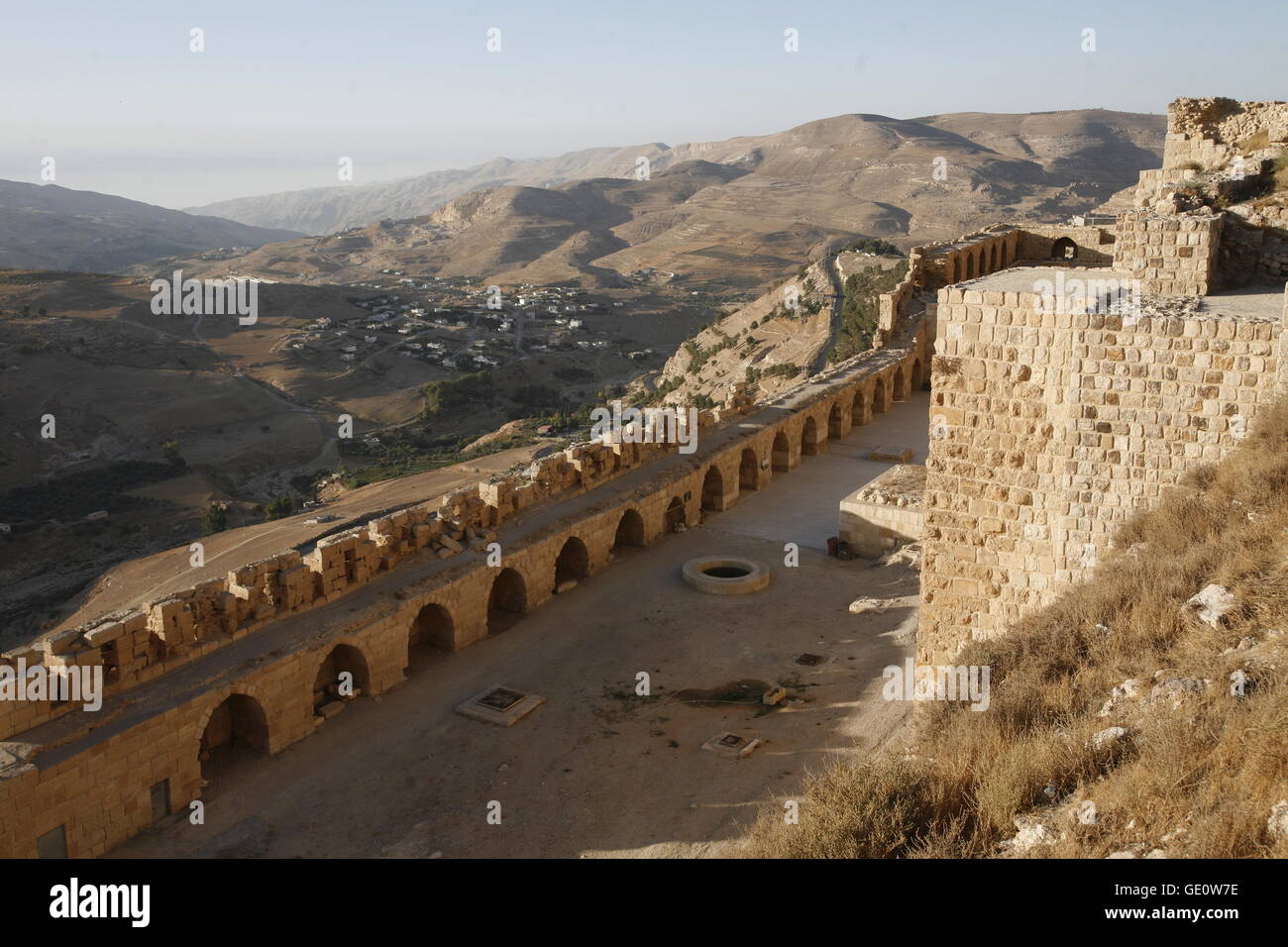 Die Karak Schloß im Dorf von Karak in Jordanien im Nahen Osten. Stockfoto