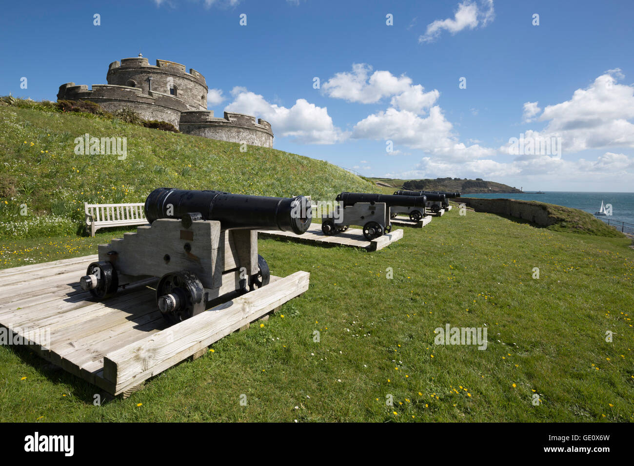 St. Mawes Castle und Kanonen, St Mawes, Cornwall, England, Vereinigtes Königreich, Europa Stockfoto