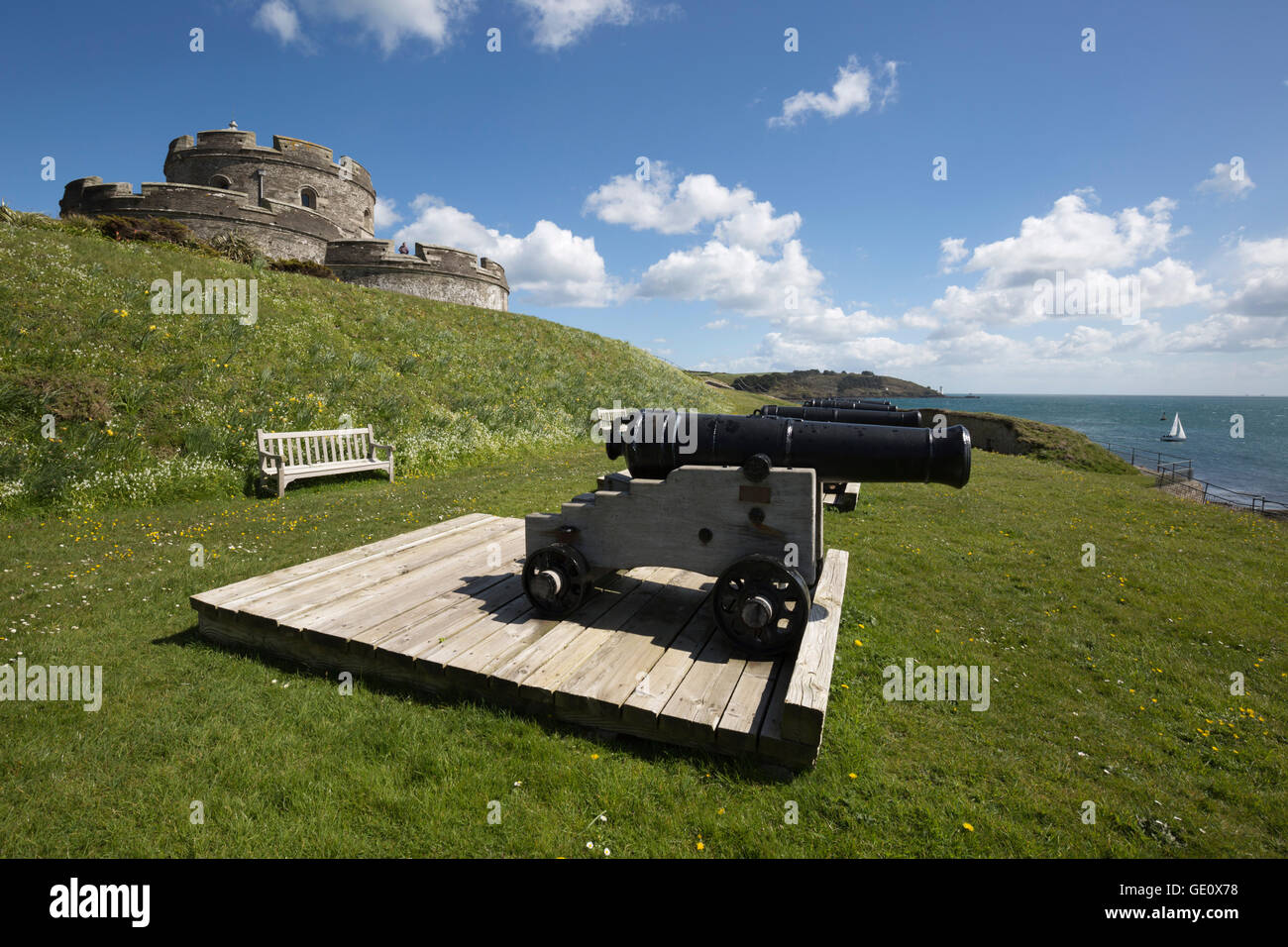 St. Mawes Castle und Kanonen, St Mawes, Cornwall, England, Vereinigtes Königreich, Europa Stockfoto