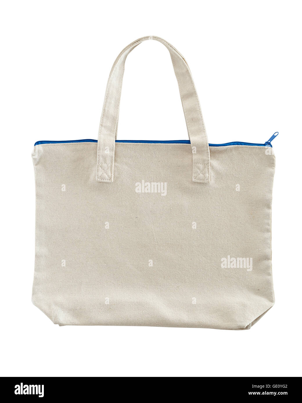 Eco-Tasche mit Reißverschluss, die isoliert auf weißem Hintergrund Stockfoto